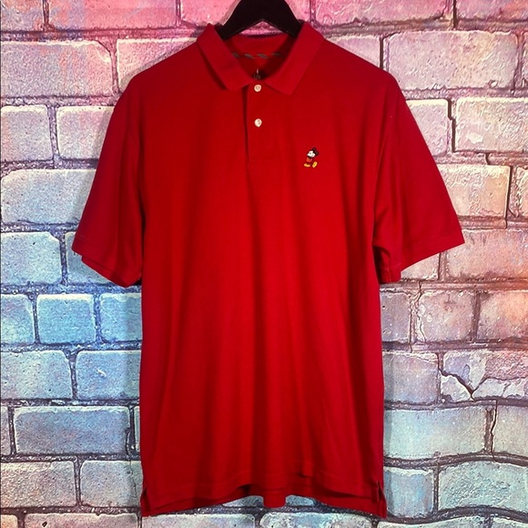 Disney Parks Men’s XL Polo Shirt Red Mickey Mouse Embroidered Cotton Blend - Picture 1 of 10